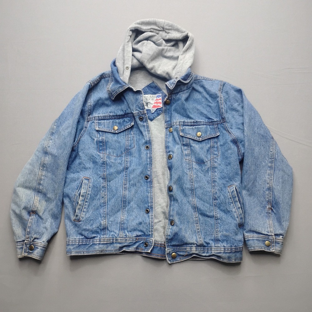 Eagles Ridge Womens XL 18 Denim Trucker Jacket Hooded Blue StyleVintage